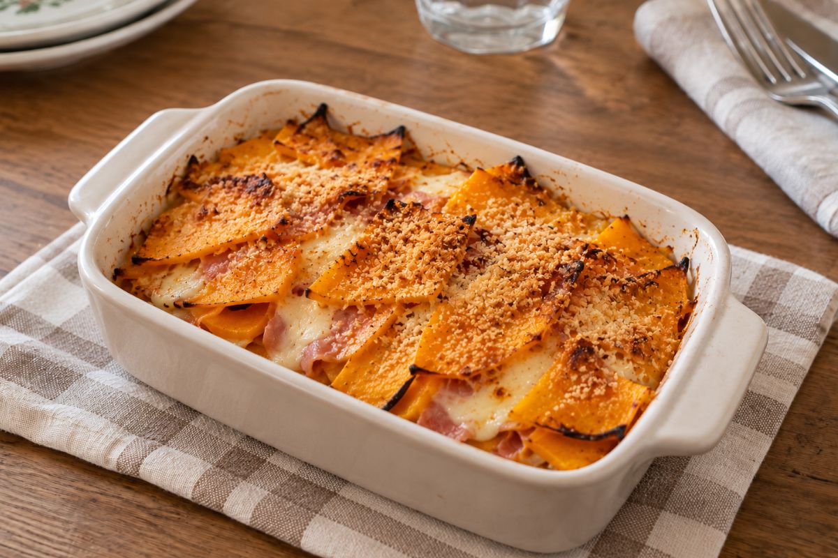 Sformato di zucca con prosciutto e mozzarella in friggitrice ad aria