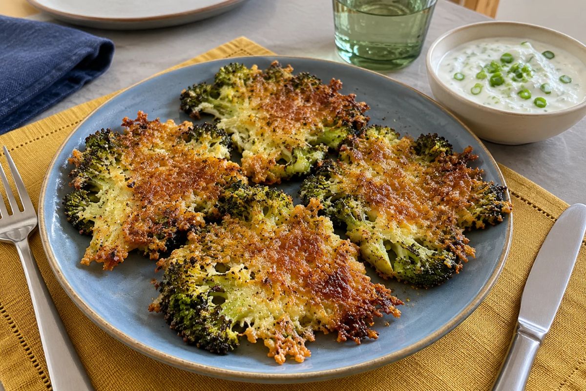 Broccoli frisbee croccanti al forno con salsa allo yogurt