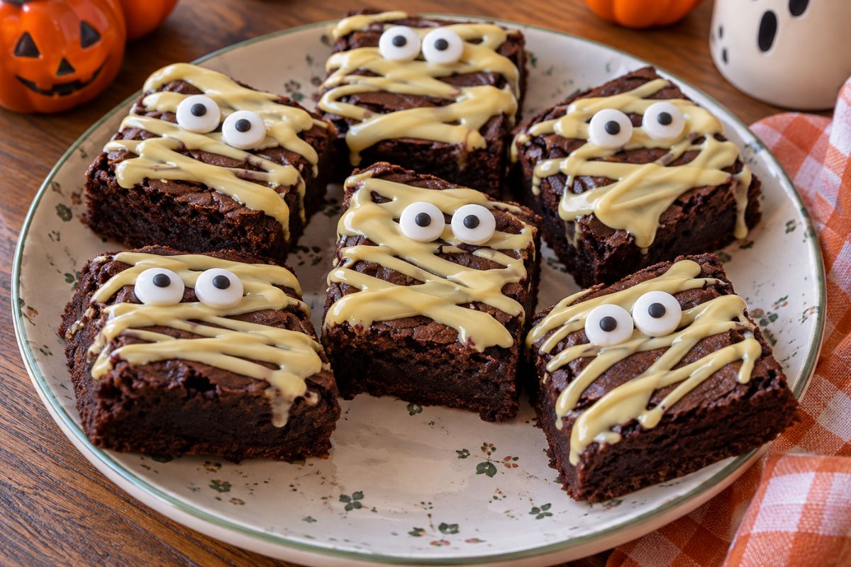 Brownie alla zucca a forma di mummia per Halloween
