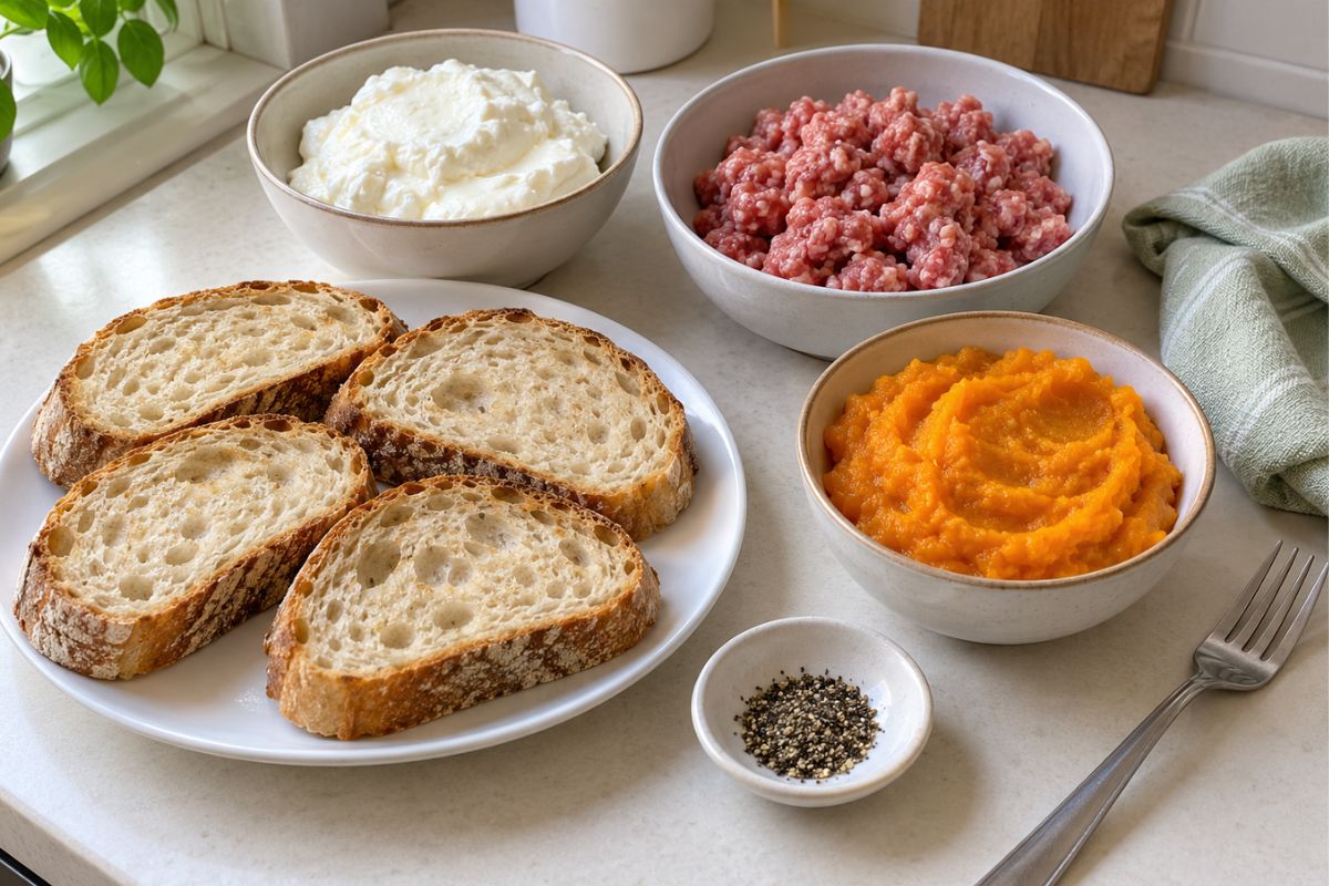 Bruschette autunnali con salsiccia, zucca e stracchino, ingredienti