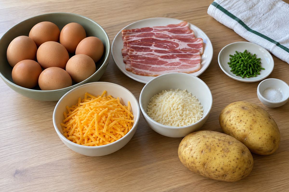 Cestini di patate con uova pancetta e cheddar ingredienti Cestini di patate con uova, pancetta e cheddar, ingredienti