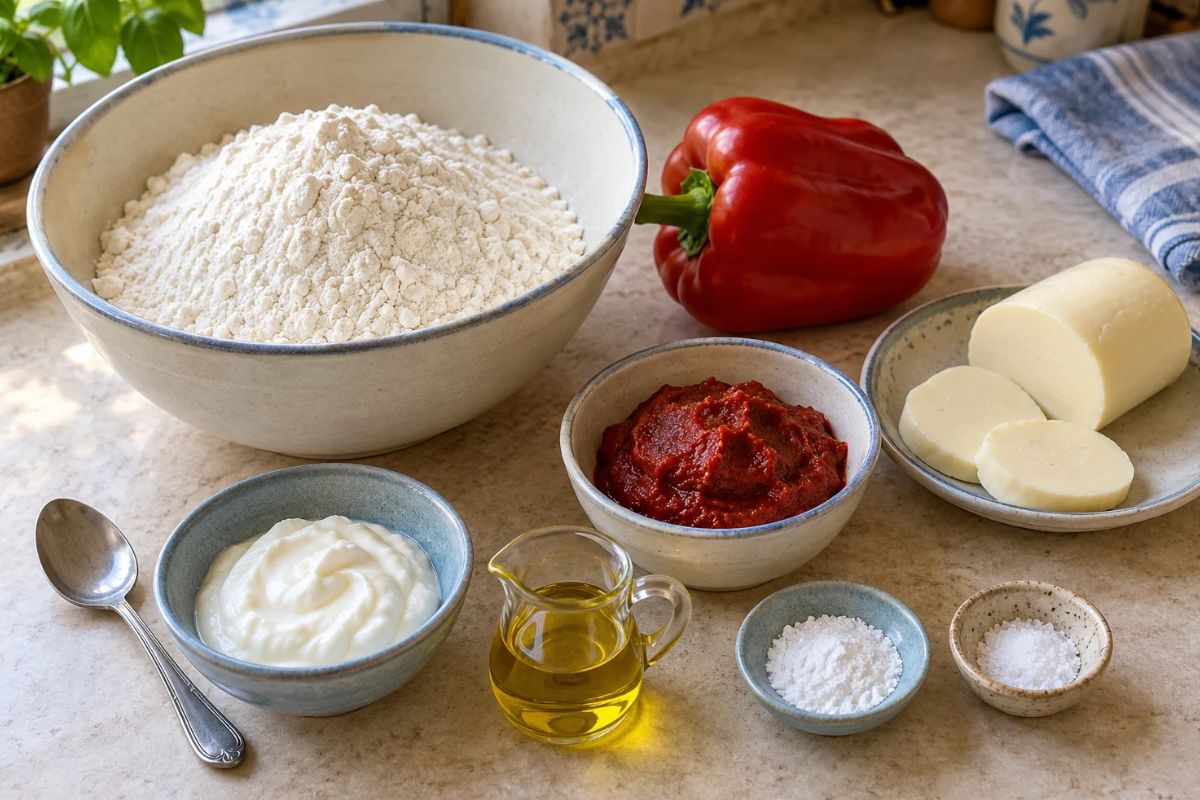 Focaccine al peperone rosso e formaggio in padella ingredienti Focaccine al peperone rosso e formaggio in padella, ingredienti