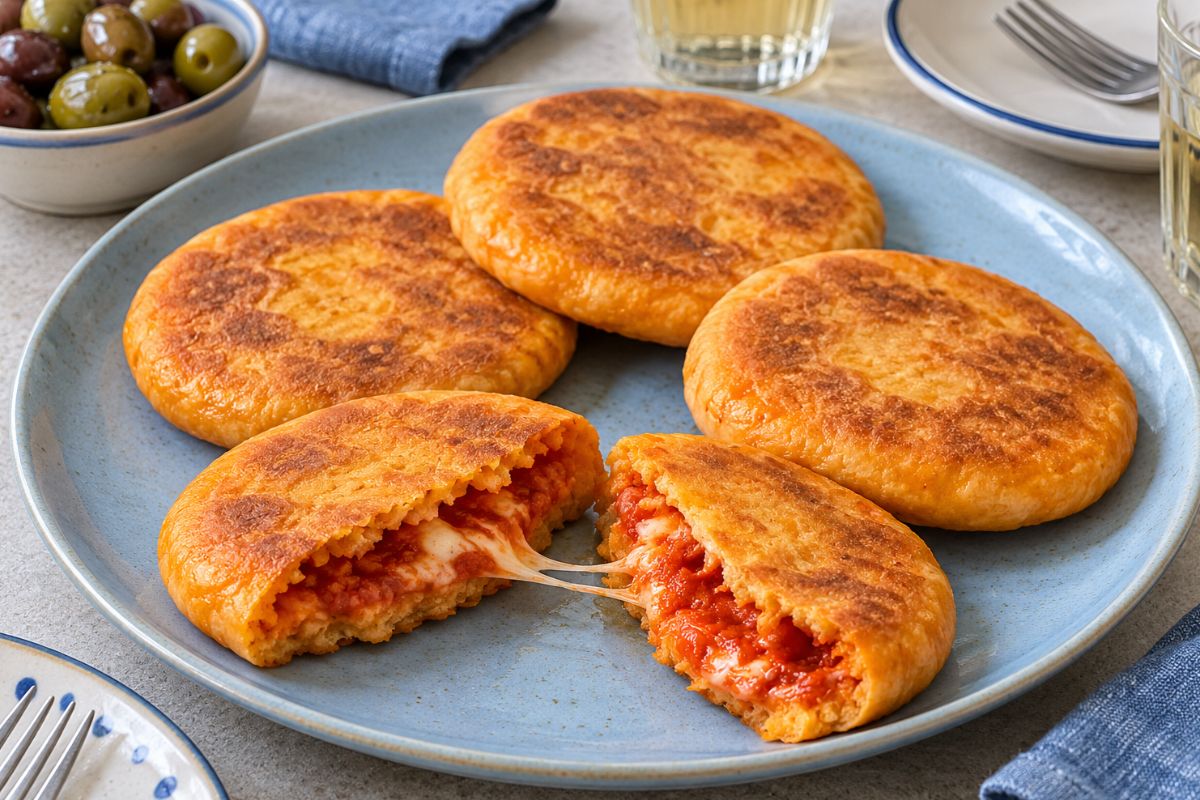 Focaccine al peperone rosso e formaggio in padella