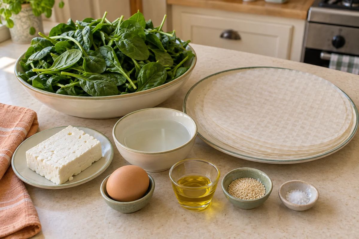 Girelle di carta di riso con spinaci e feta ingredienti Girelle di carta di riso con spinaci e feta, ingredienti