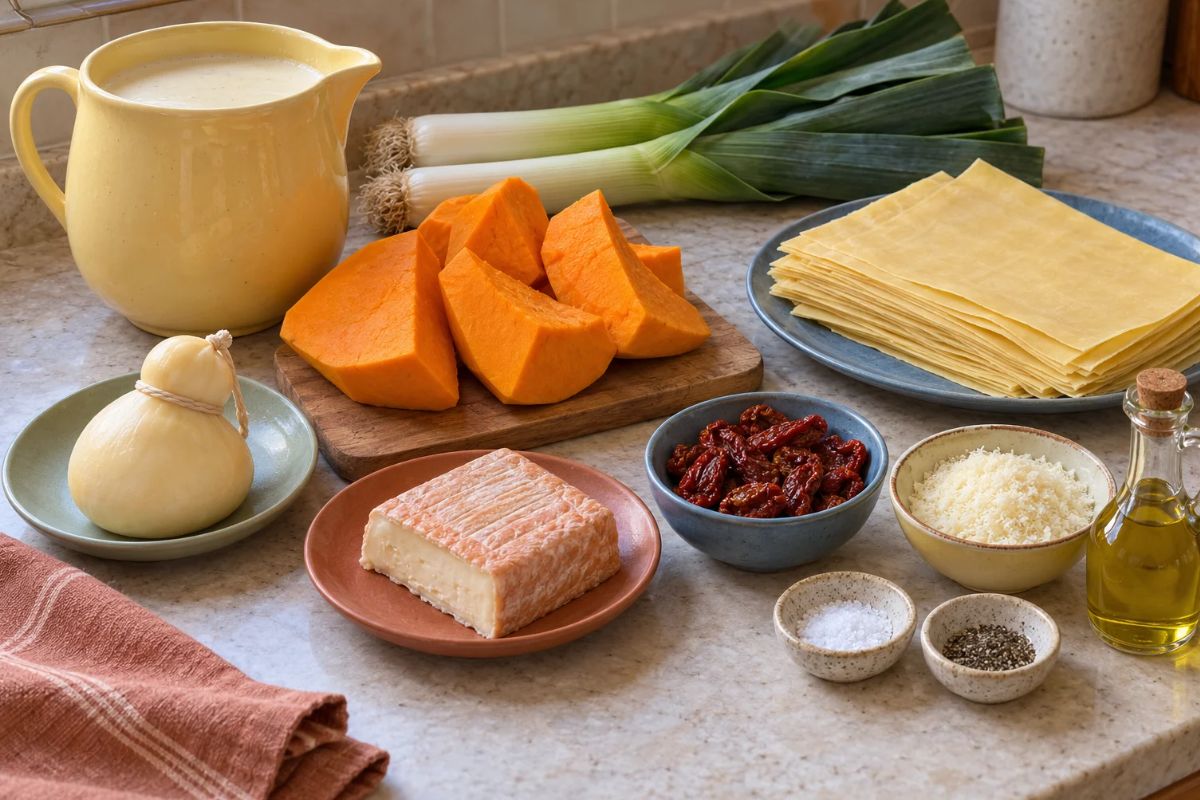 Lasagne con zucca e porri ingredienti Lasagne con zucca e porri, ingredienti