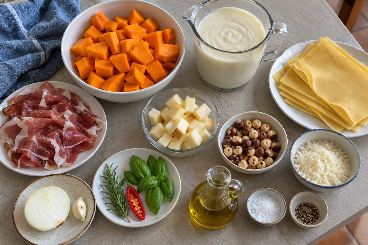 Lasagne zucca, speck e nocciole, ingredienti
