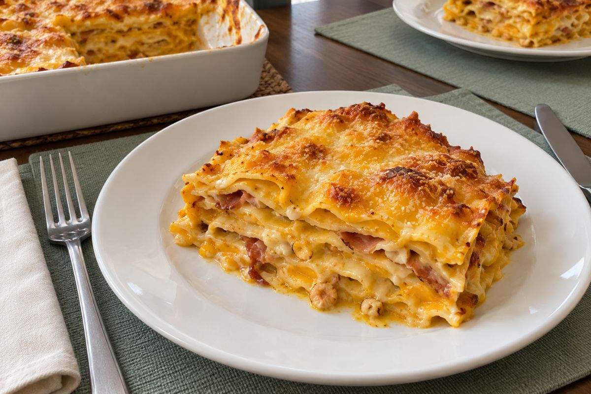 Lasagne zucca, speck e nocciole