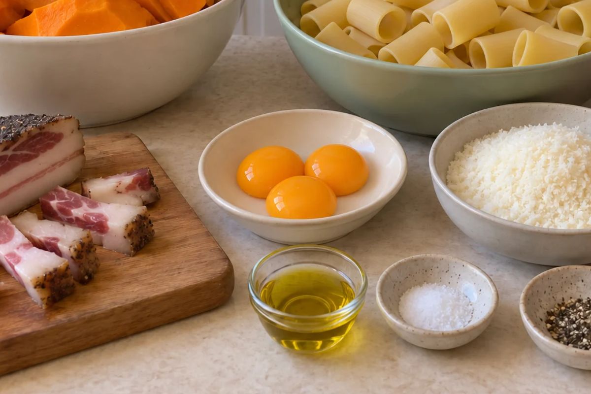 Mezzi paccheri alla carbonara di zucca, ingredienti