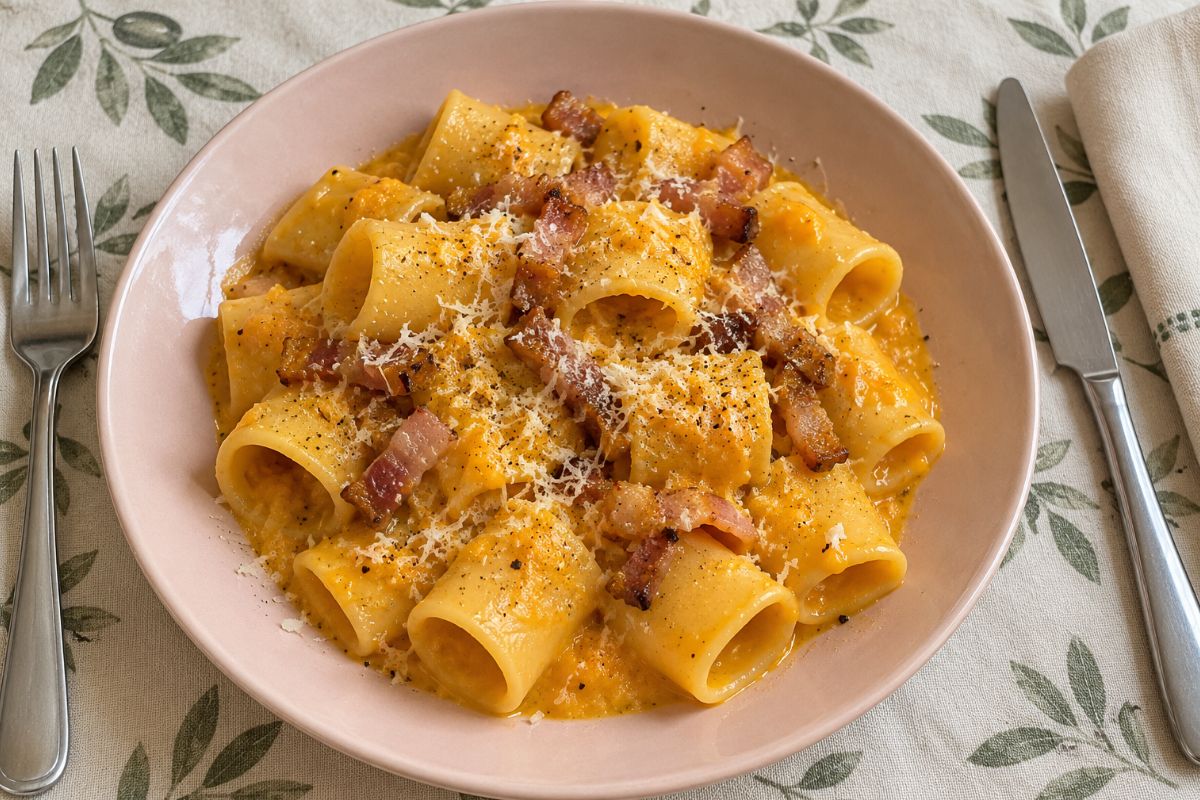 Mezzi paccheri alla carbonara di zucca