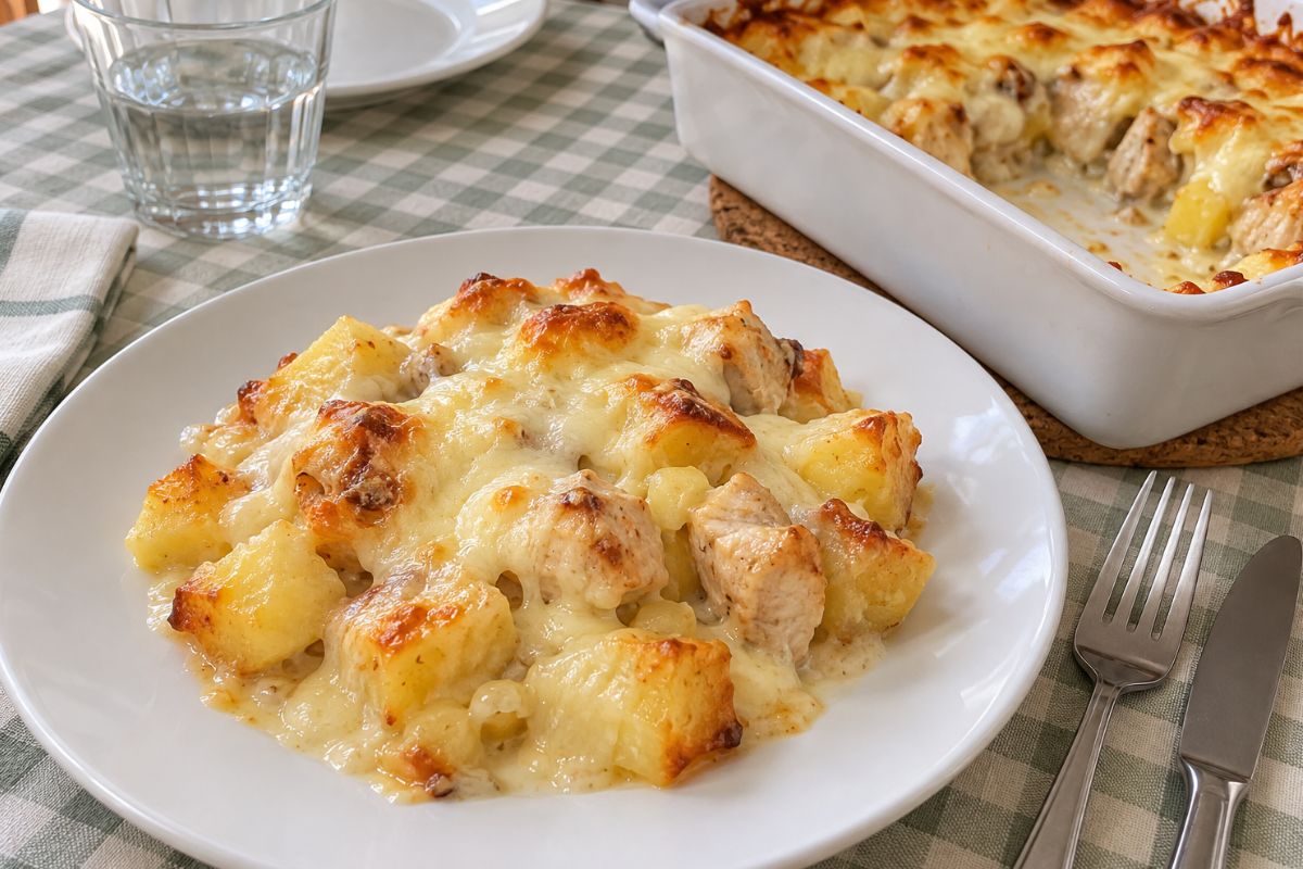 Pollo, patate e mozzarella in friggitrice ad aria