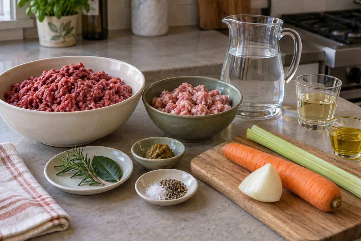 Ragu bianco di manzo e salsiccia con il Bimby ingredienti Ragù bianco di manzo e salsiccia con il Bimby, ingredienti